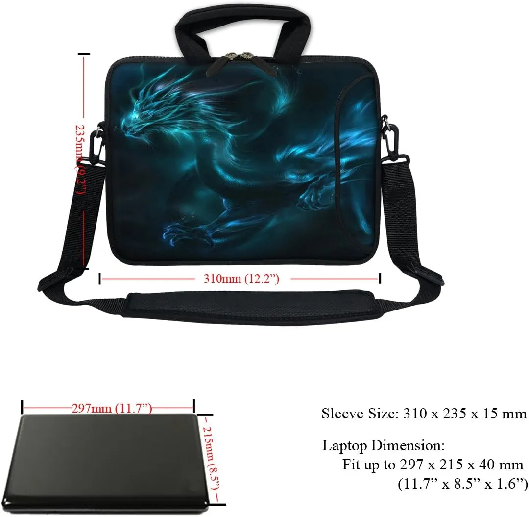 12 Inch Water Resistant Neoprene Laptop Bag with Reinforced Zipper, Strap, Pockets, Fits 11.6" to 12.3" Laptops