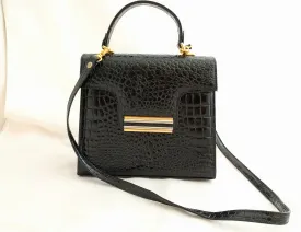 1980s Black Embossed Leather Handbag – Elegant Shoulder Bag, Classic 80s Style, Beautiful Textured Leather