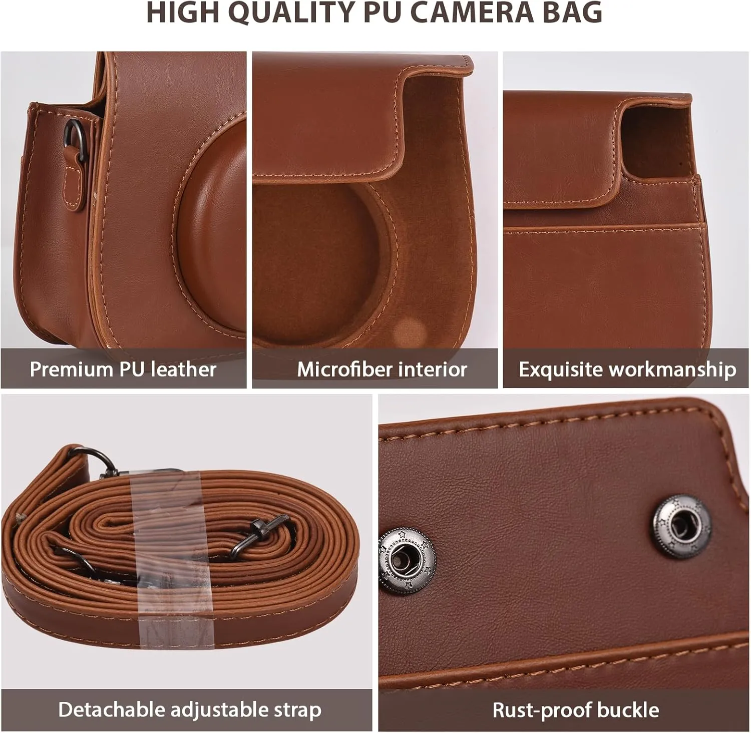 Andoer Instant Camera Storage Case Camera Bag PU Leather Magnetic Buckle with Shoulder Strap Compatible with Fujifilm Instax Mini 12/11/9/8, azul