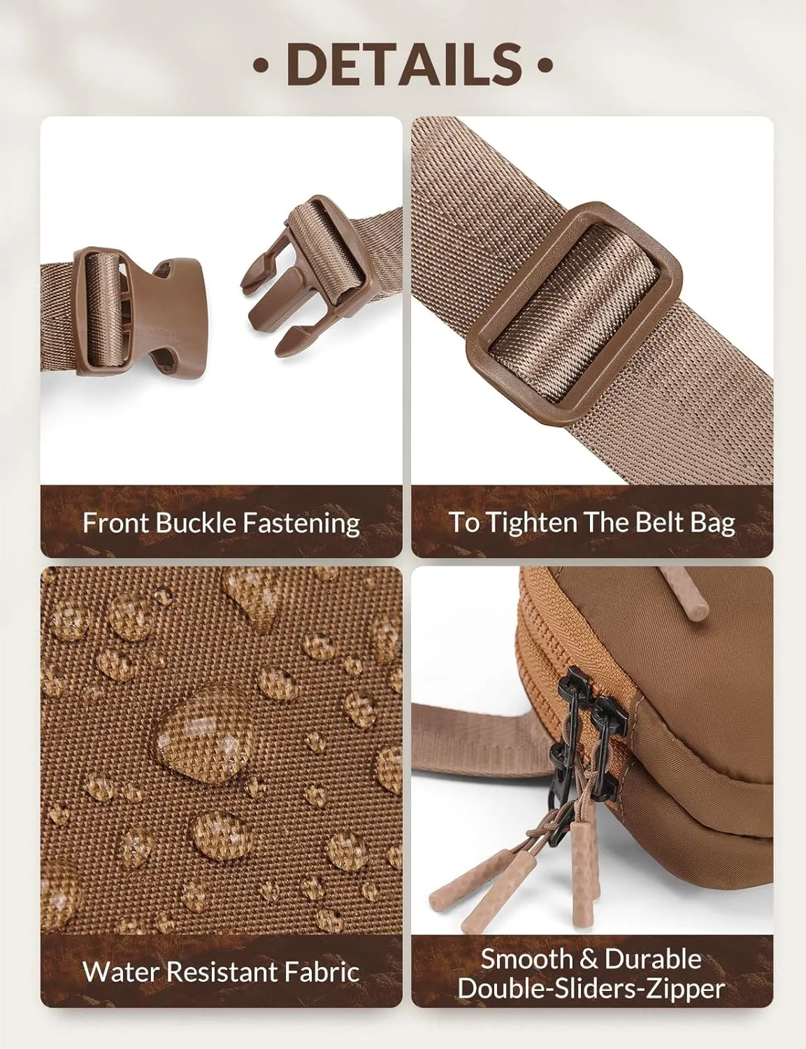BALEAF Belt Bag Women Fanny Packs Crossbody Fashion Waist Pack Water Resistant Adjustable Strap 2L Brown