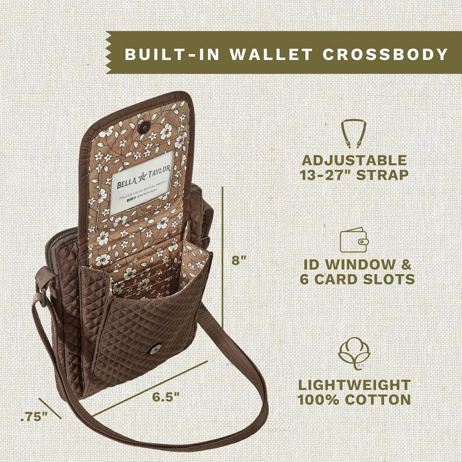 Bella Taylor Mini Crossbody Purse with Built In Wallet