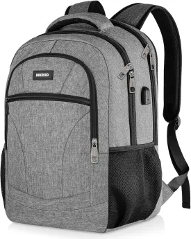 BIKROD Travel Laptop Backpacks for School Teen Boys Colleges Bookbag Water Resistant Back Pack with USB Charging Port, Business Anti Theft Sturdy Computer Bag Gifts Fits 17.3 Inch Laptop, Grey