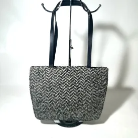 Black and White Tote with Textured Fabric and Long Handles