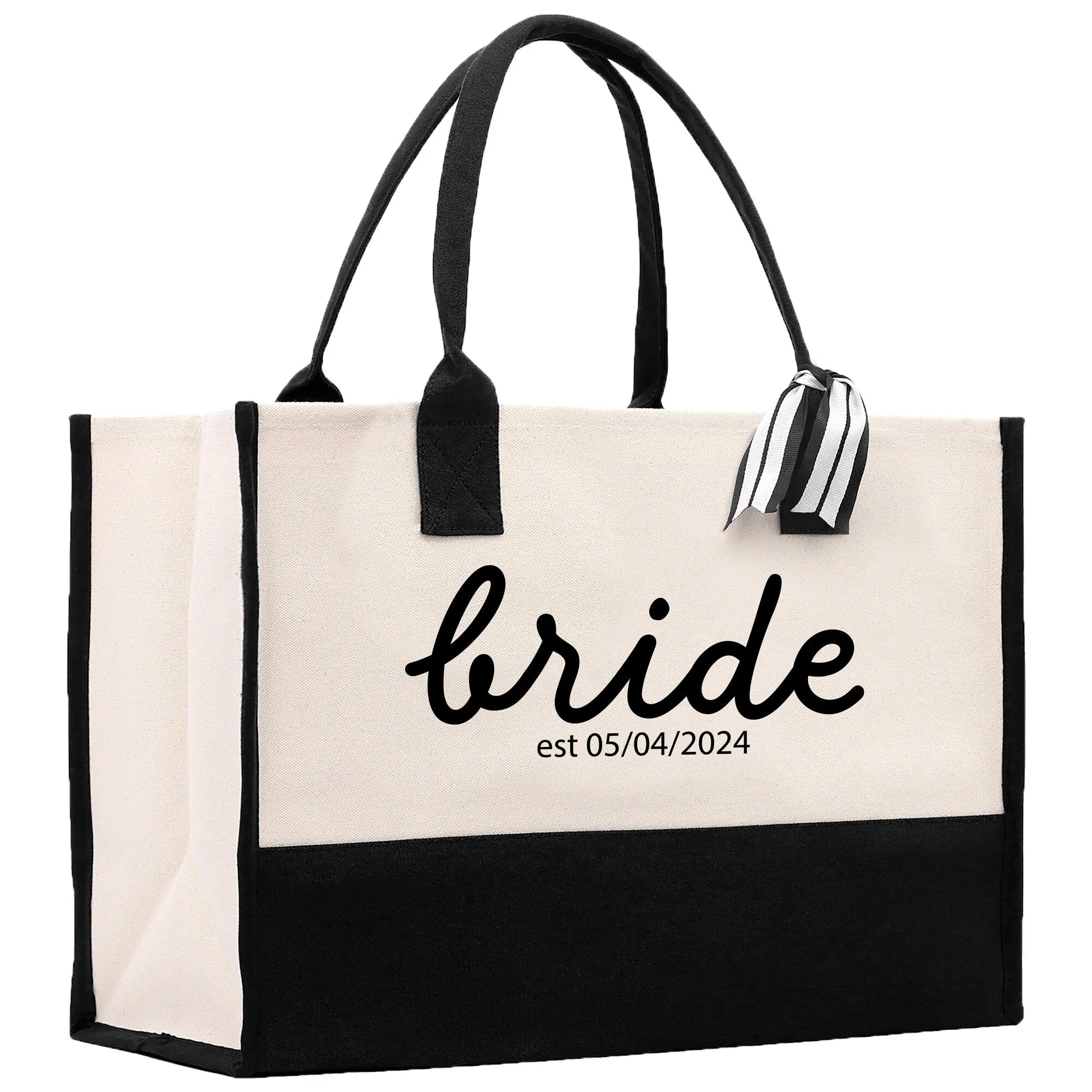 Bride Est Year Tote Bag Personalized Date Wedding Tote Bridal Shower Gift Set Honeymoon Gift Customized Wedding Gift Bridesmaid Gift
