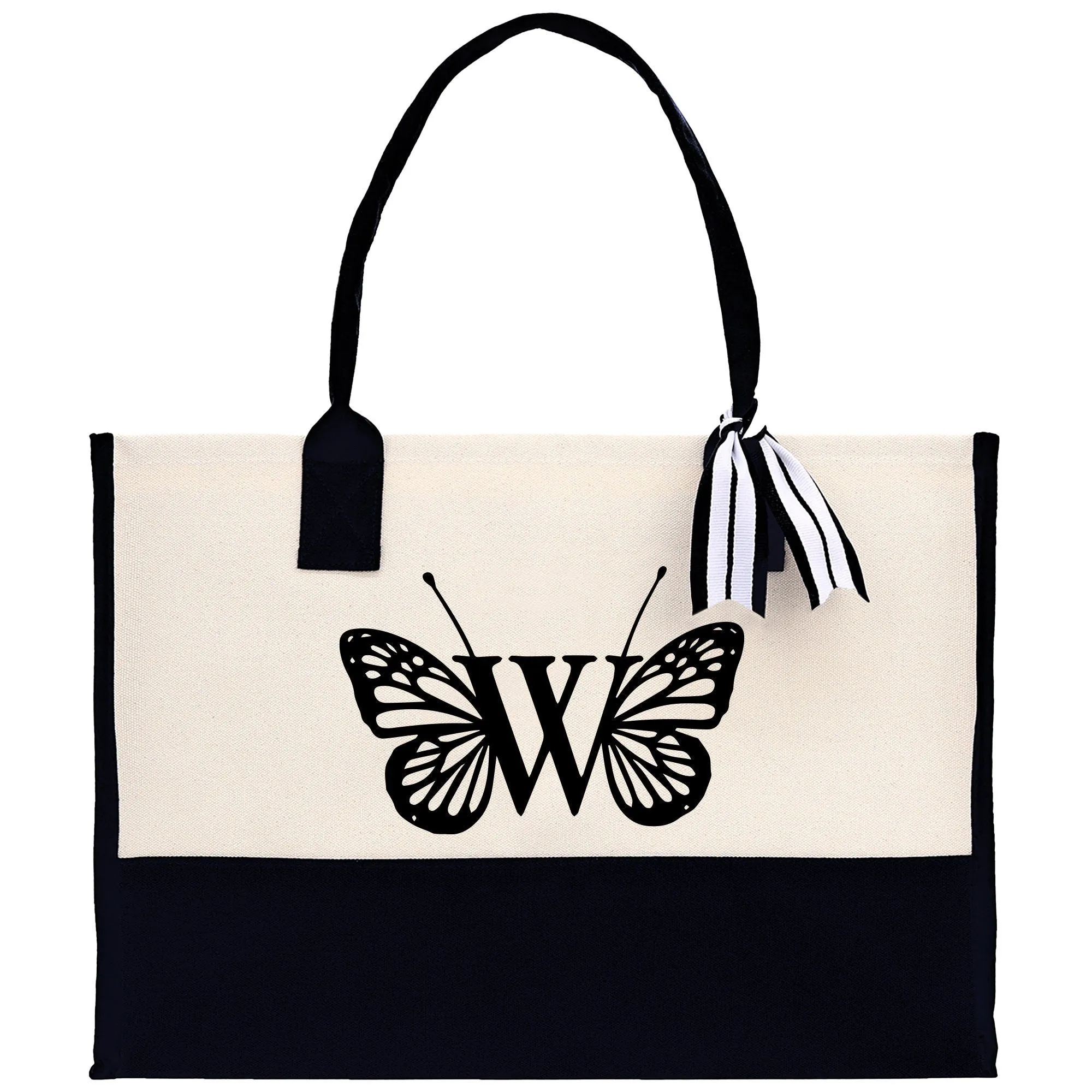 Butterfly Monogram Beach Canvas Tote Bag Initial Tote Bag Letter Tote Bag Birthday Gift Personalized Beach Tote Bag (BFTB1001)