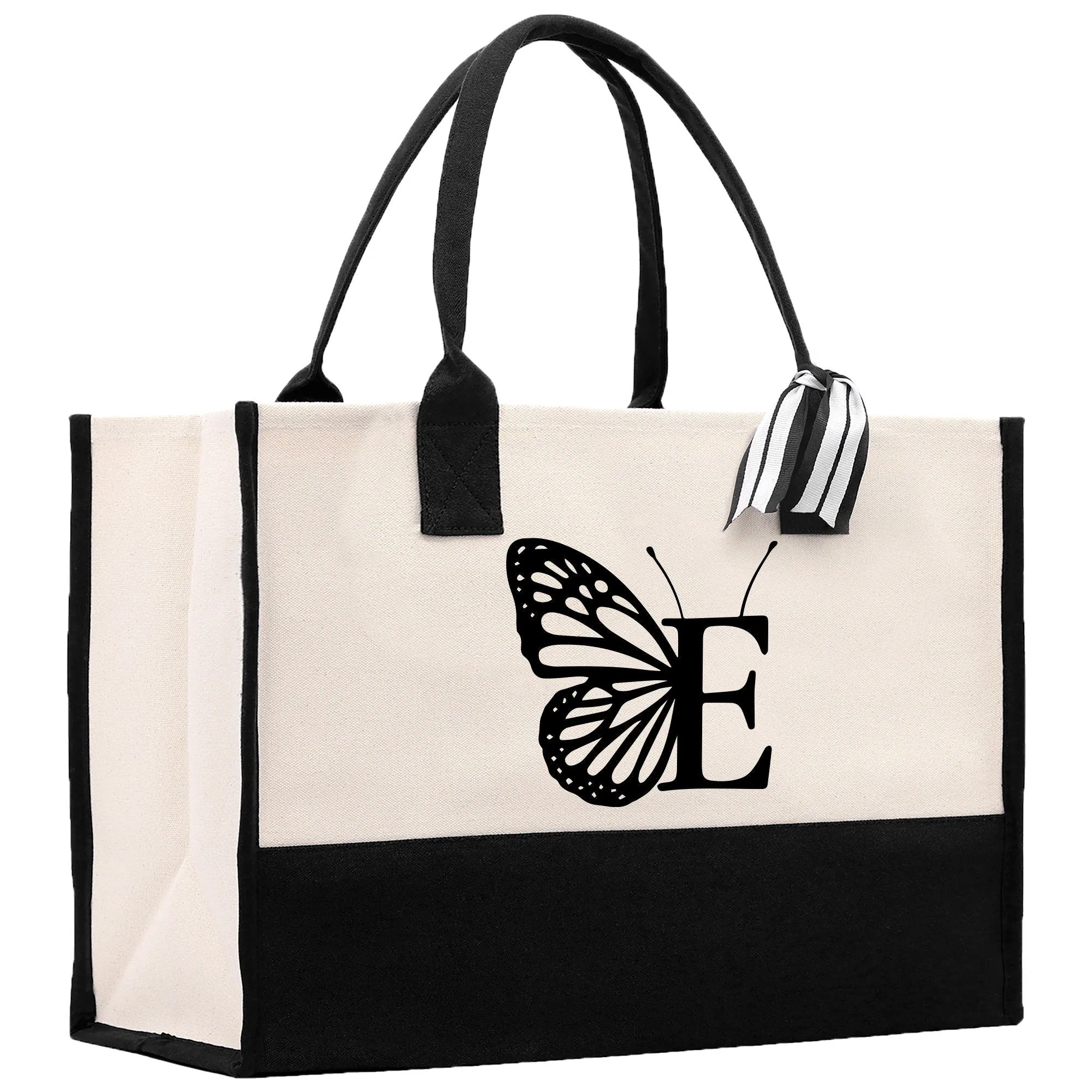 Butterfly Monogram Beach Canvas Tote Bag Initial Tote Bag Letter Tote Bag Birthday Gift Personalized Beach Tote Bag (BFTB1001)