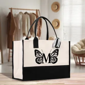 Butterfly Monogram Beach Canvas Tote Bag Initial Tote Bag Letter Tote Bag Birthday Gift Personalized Beach Tote Bag (BFTB1001)