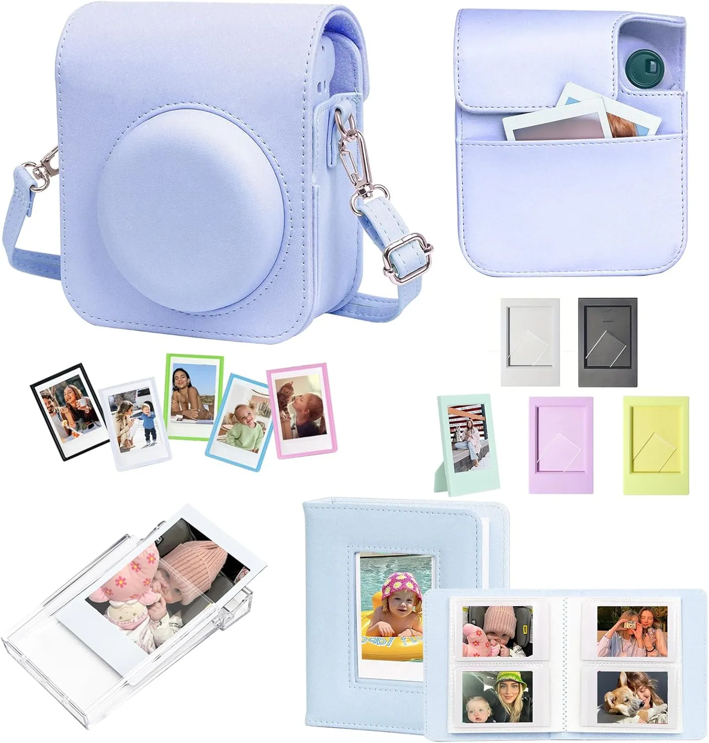 CAIYOULE Mini 12 11 Accessory for Fuji Instax Mini 12 and 11 Instant Camera, Accessory includes PU Leather 12 11 Case, Mini Album, Frame, Magnetic Photo Pouch, Photo CaseBlue (No camera)