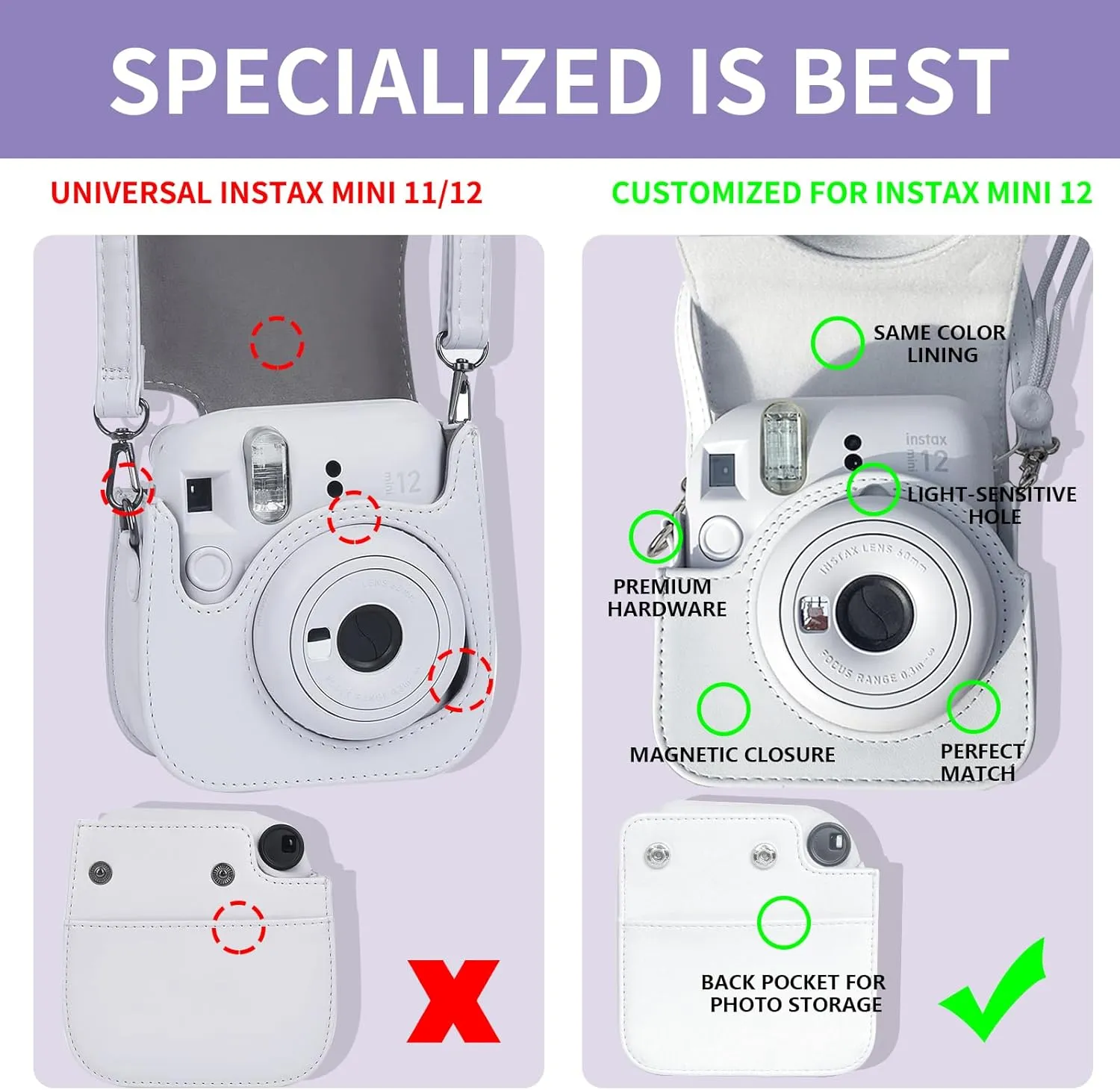 CAIYOULE Mini 12 11 Accessory for Fuji Instax Mini 12 and 11 Instant Camera, Accessory includes PU Leather 12 11 Case, Mini Album, Frame, Magnetic Photo Pouch, Photo CaseBlue (No camera)