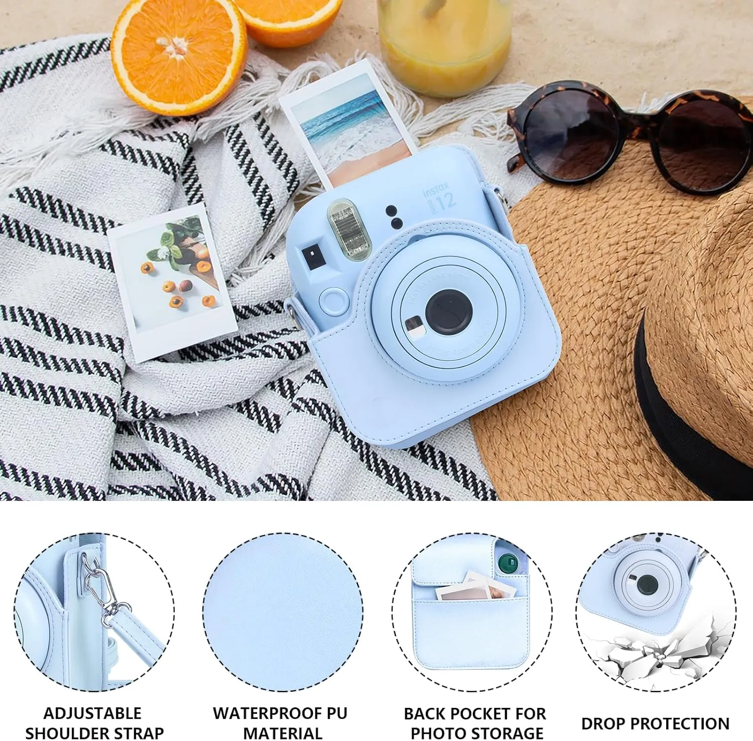CAIYOULE Mini 12 11 Accessory for Fuji Instax Mini 12 and 11 Instant Camera, Accessory includes PU Leather 12 11 Case, Mini Album, Frame, Magnetic Photo Pouch, Photo CaseBlue (No camera)