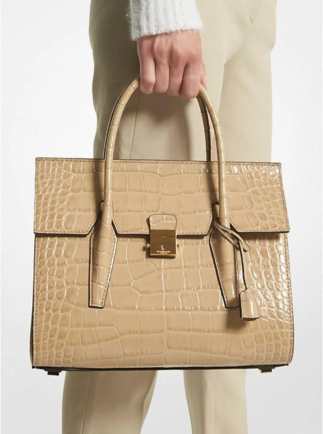 Campbell Medium Crocodile Embossed Leather Satchel