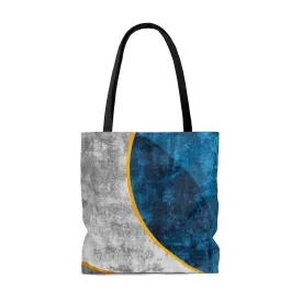 Canvas Tote Bag, Black Blue Grey Circular Geometric Pattern Print