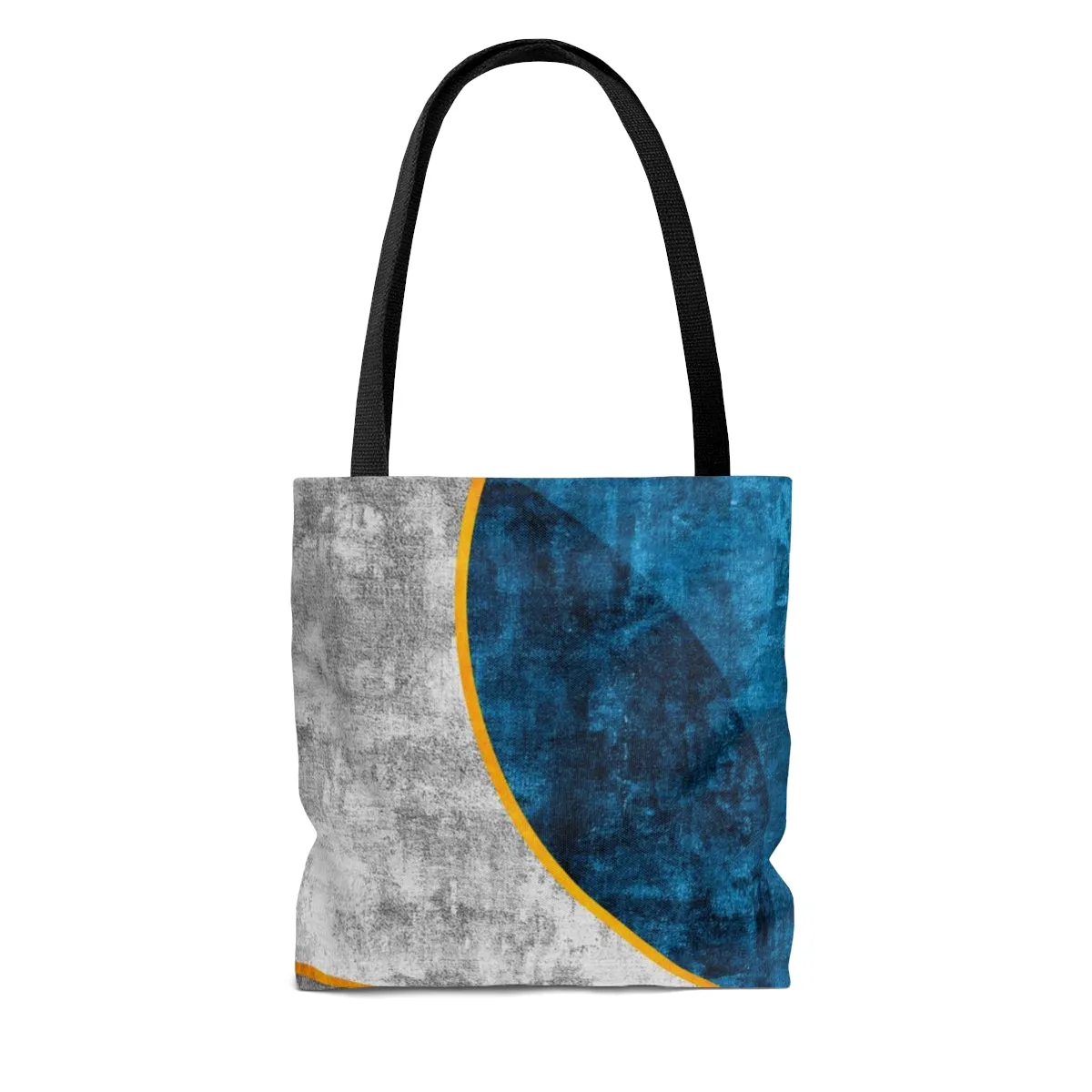Canvas Tote Bag, Black Blue Grey Circular Geometric Pattern Print