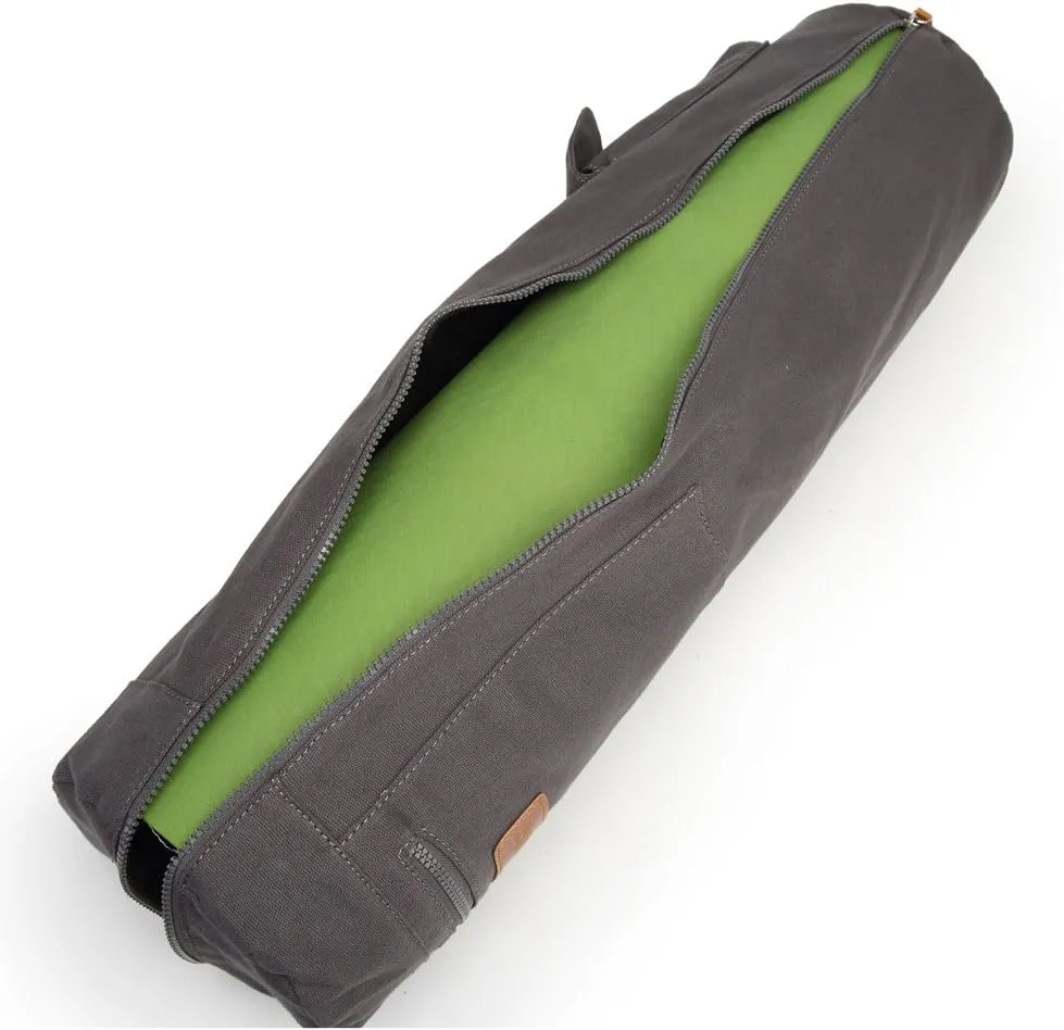 Canvas Yoga Mat Bag with Adjustable Strap & Pockets, Full-Zip Travel Gym Tote for Women & Men, Fits 1/4" & 1/3" Thick Mats, Lightweight Carrier for Yoga, Workout, Outdoor Use