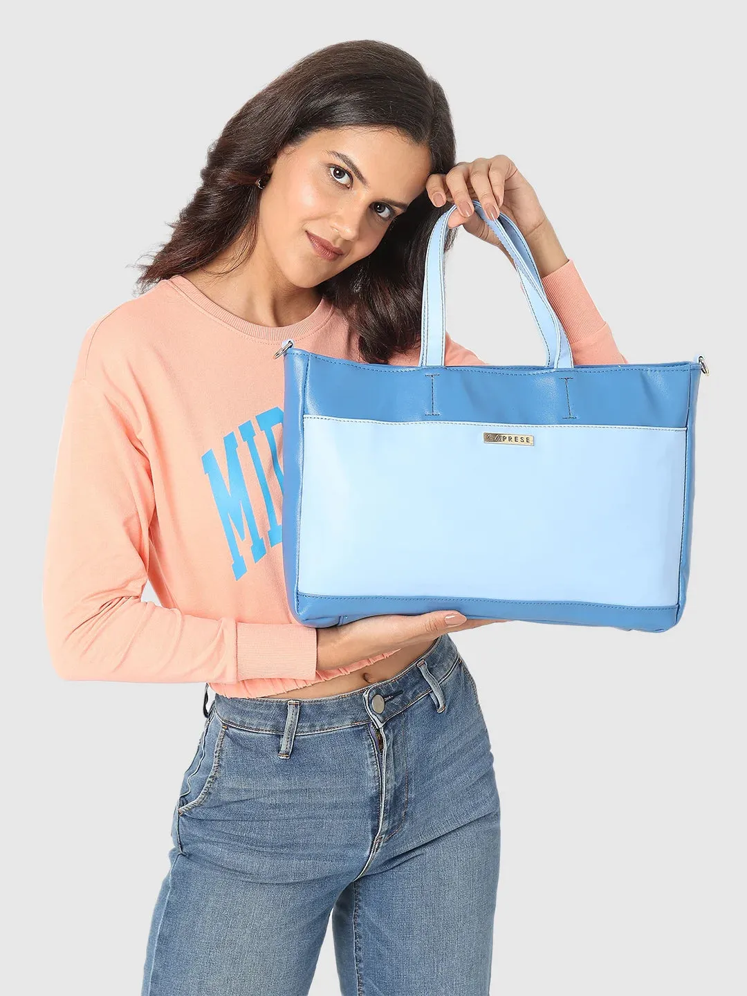 Caprese Ollie Laptop Satchel Large Cyan