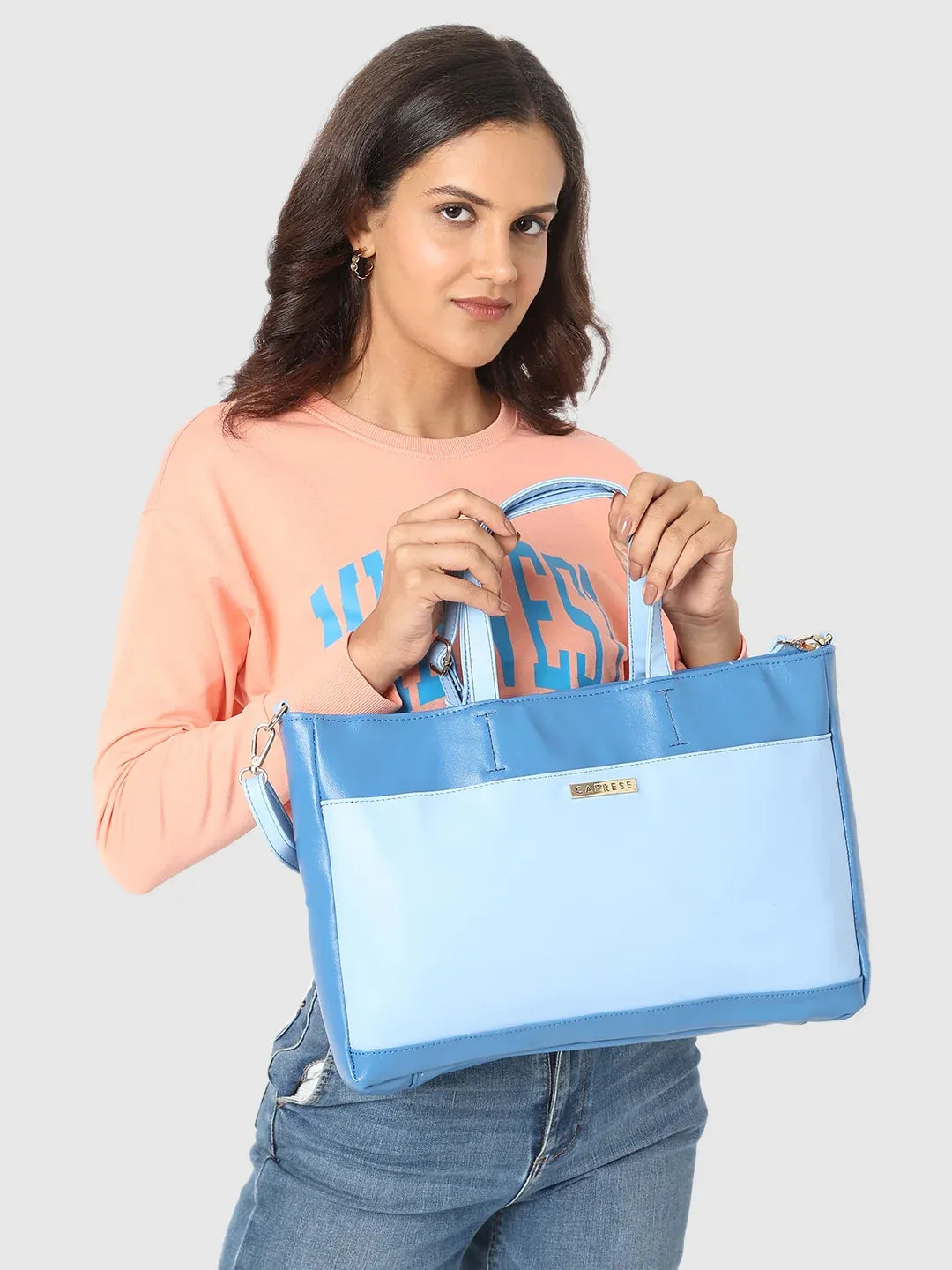 Caprese Ollie Laptop Satchel Large Cyan