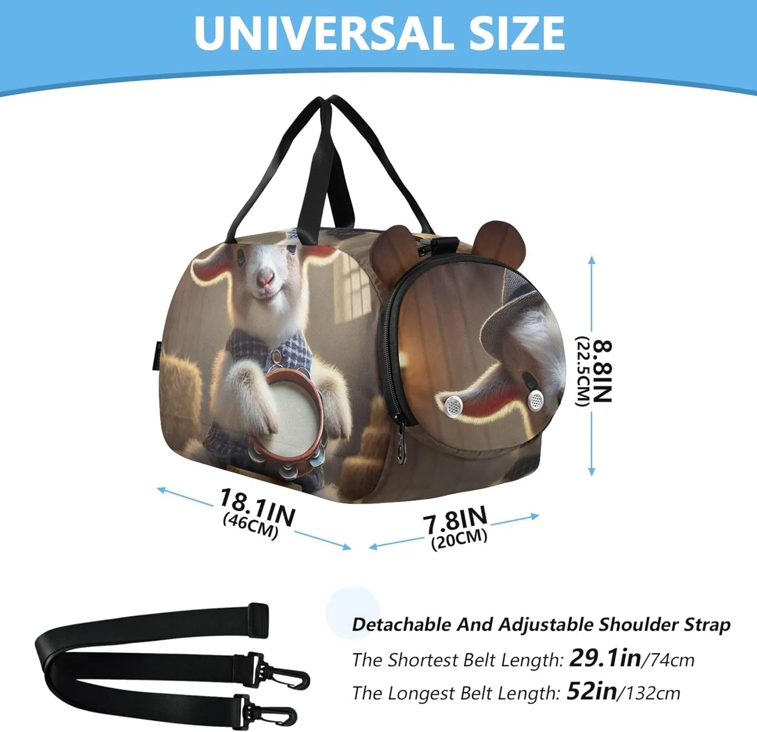 Carry on Duffel for Boys Weekender Overnight Duffle Bags for Traveling Tote Sports Duffle Bag Rustic Lamb Drummer Art