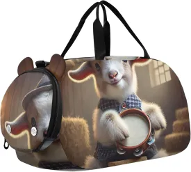 Carry on Duffel for Boys Weekender Overnight Duffle Bags for Traveling Tote Sports Duffle Bag Rustic Lamb Drummer Art