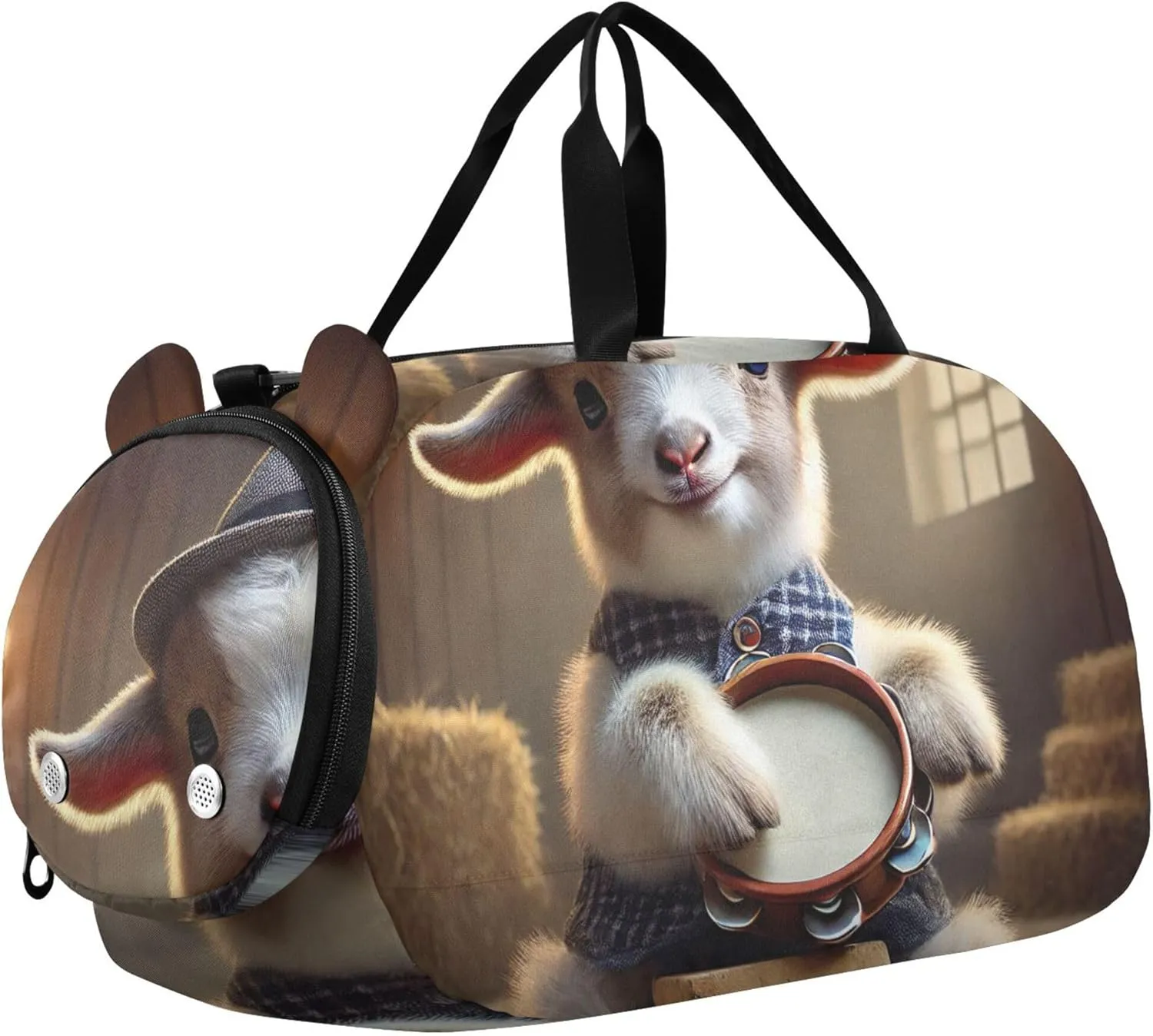 Carry on Duffel for Boys Weekender Overnight Duffle Bags for Traveling Tote Sports Duffle Bag Rustic Lamb Drummer Art