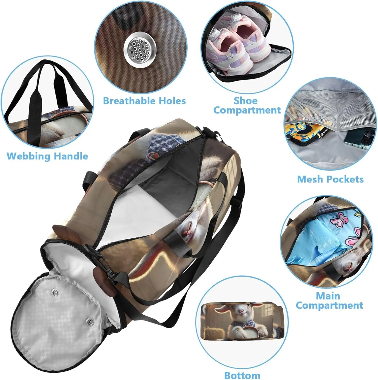 Carry on Duffel for Boys Weekender Overnight Duffle Bags for Traveling Tote Sports Duffle Bag Rustic Lamb Drummer Art