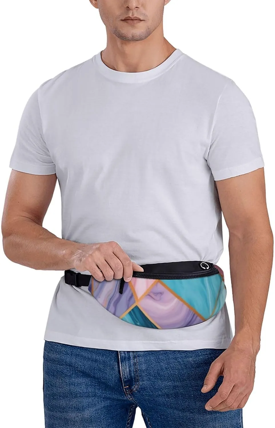 Casual Colorful Marble Pastel Blue Purple Printed Fanny Pack,Crossbody Fanny packs for women Men Waist Bag for Running Travel