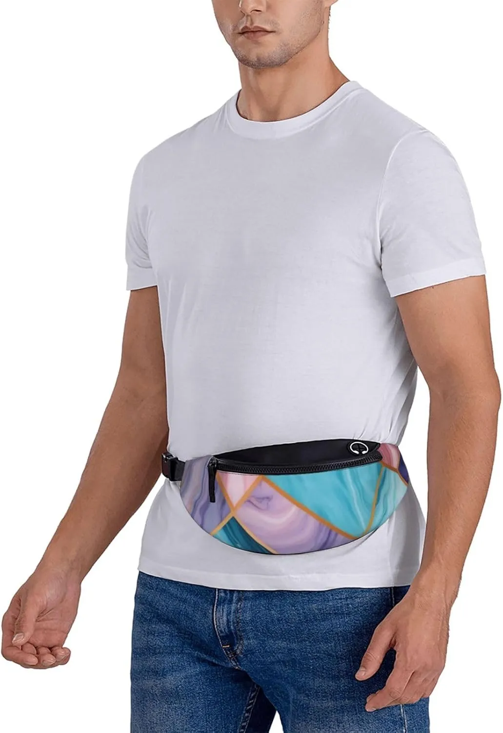 Casual Colorful Marble Pastel Blue Purple Printed Fanny Pack,Crossbody Fanny packs for women Men Waist Bag for Running Travel