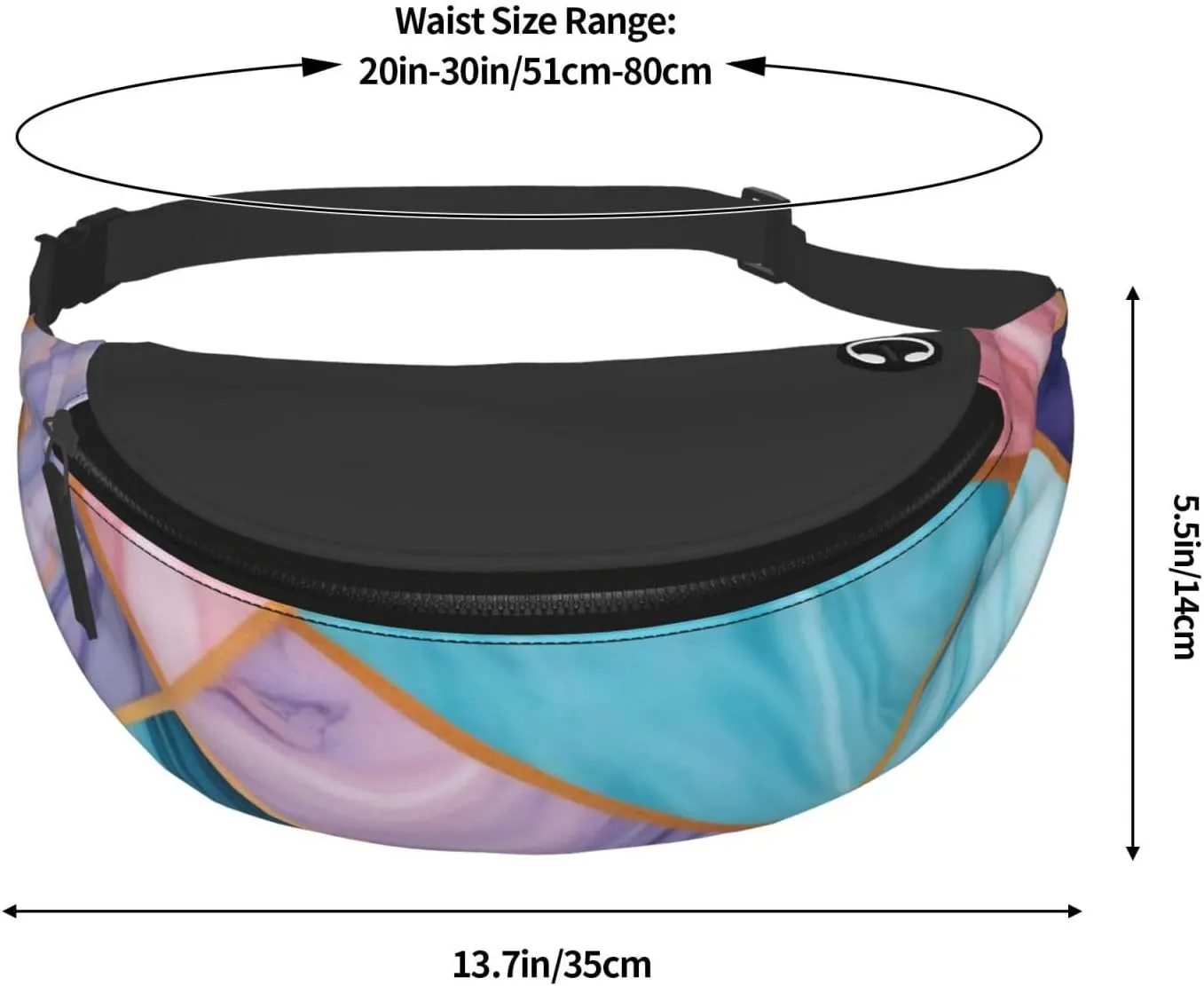 Casual Colorful Marble Pastel Blue Purple Printed Fanny Pack,Crossbody Fanny packs for women Men Waist Bag for Running Travel