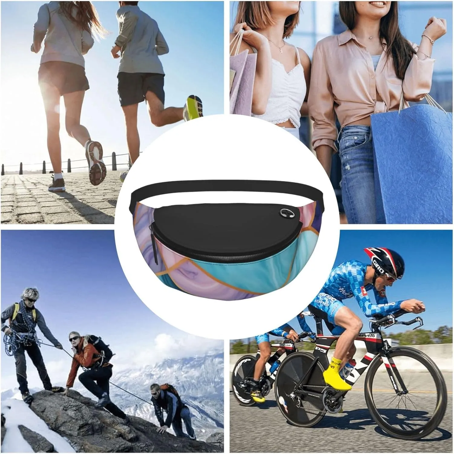 Casual Colorful Marble Pastel Blue Purple Printed Fanny Pack,Crossbody Fanny packs for women Men Waist Bag for Running Travel
