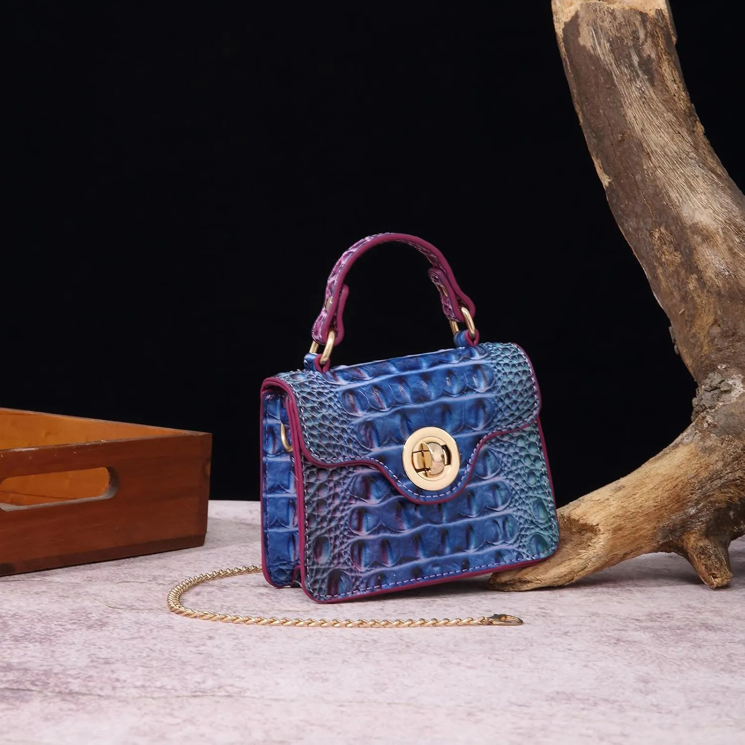 Chic Women Crocodile Leather bags Mini Top-Handle Clutch Compact Evening Bag Stylish Accessory for Essentials