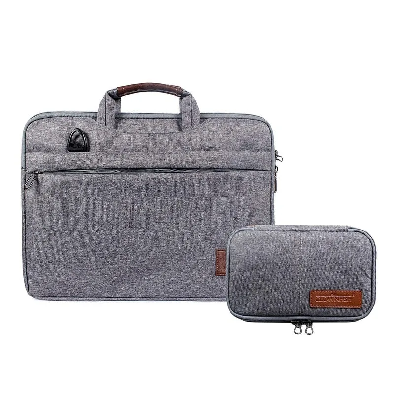 Combo: Ashton Polyester Laptop Briefcase & Travel Pouch | 15.6 inch | Grey