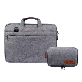 Combo: Ashton Polyester Laptop Briefcase & Travel Pouch | 15.6 inch | Grey