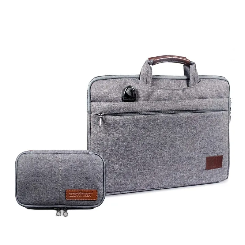 Combo: Ashton Polyester Laptop Briefcase & Travel Pouch | 15.6 inch | Grey