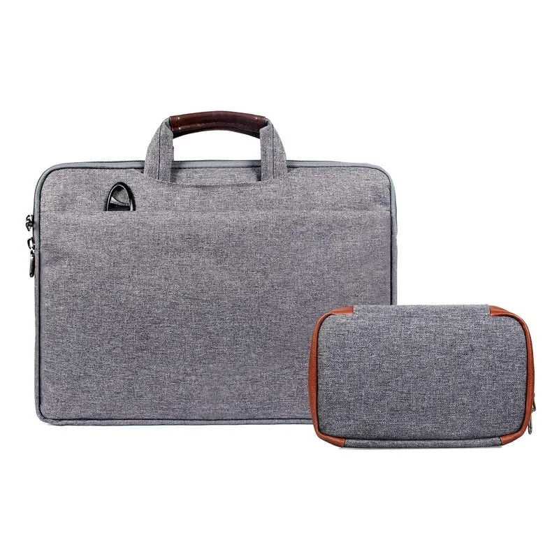 Combo: Ashton Polyester Laptop Briefcase & Travel Pouch | 15.6 inch | Grey