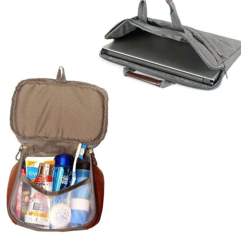 Combo: Ashton Polyester Laptop Briefcase & Travel Pouch | 15.6 inch | Grey