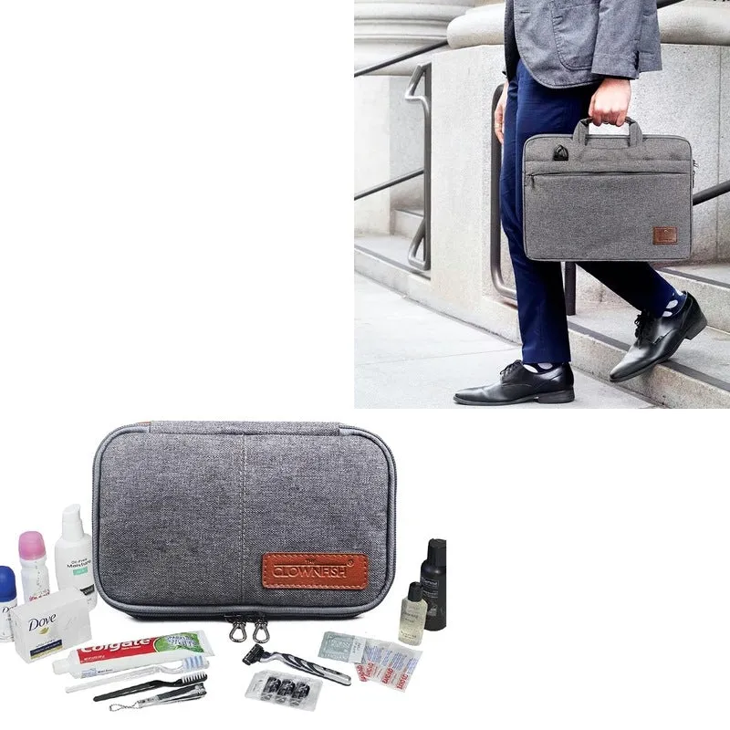 Combo: Ashton Polyester Laptop Briefcase & Travel Pouch | 15.6 inch | Grey