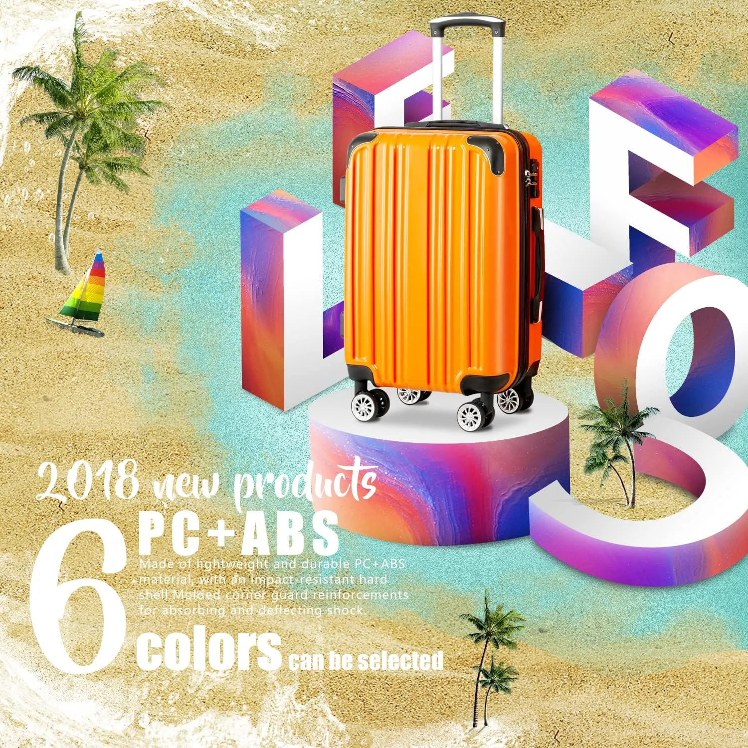 Coolife Luggage Expandable(only 28") Suitcase PC ABS Spinner 20in 24in 28in Carry on (orange new, S(20in)_carry on)