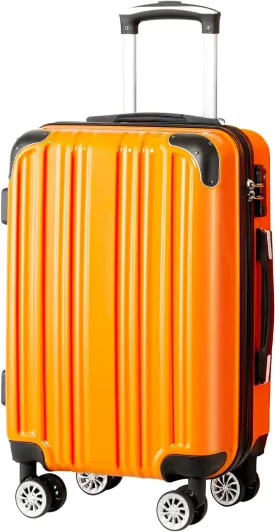 Coolife Luggage Expandable(only 28") Suitcase PC ABS Spinner 20in 24in 28in Carry on (orange new, S(20in)_carry on)