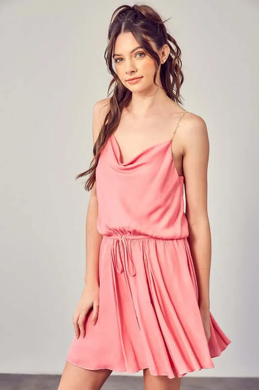 Cowl Neck Beaded Strap Dress
