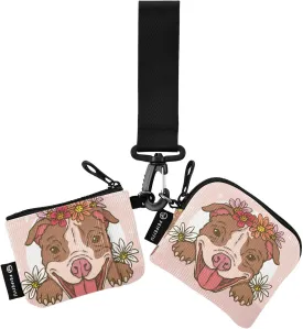Cute Pitbull Dog Mini Zip Around Wristlet keychain Wallet for Women with Detachable Dual Pouch Wristlet Portable wallet Coin Purse