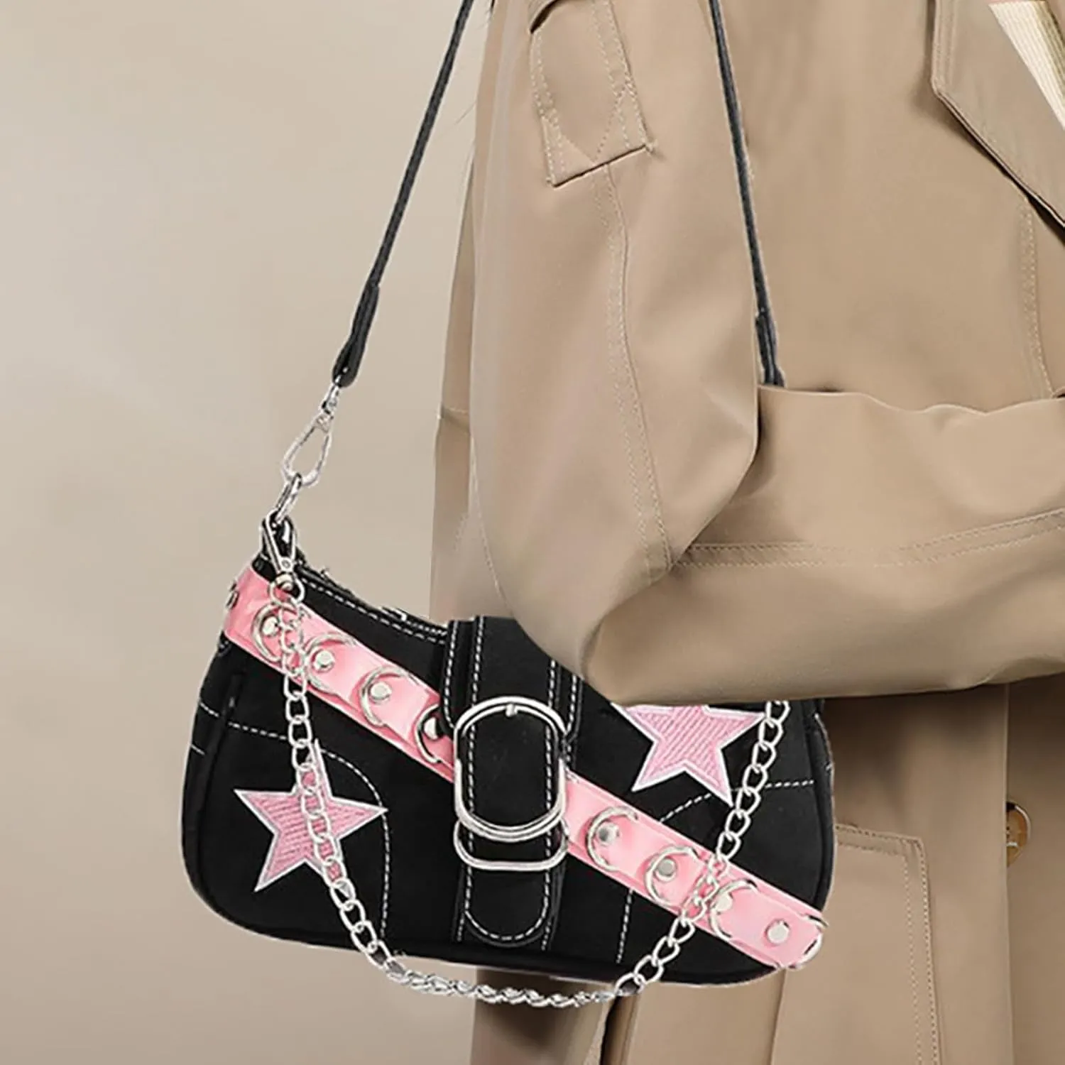 Cute Y2k Purse, Hand Bag Star Pattern Y2k Accessories Punk Style for Women Vintage Bag