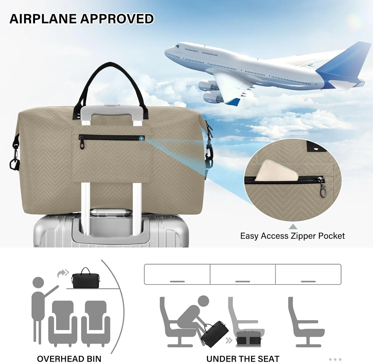 DOMIKING Brown Gray Personalized Duffel Bag Foldable Weekender Bag Overnight Bags for Women Men Custom Gym Bag with Toiletry Bag for Yoga Business Travel, 2 Pcs
