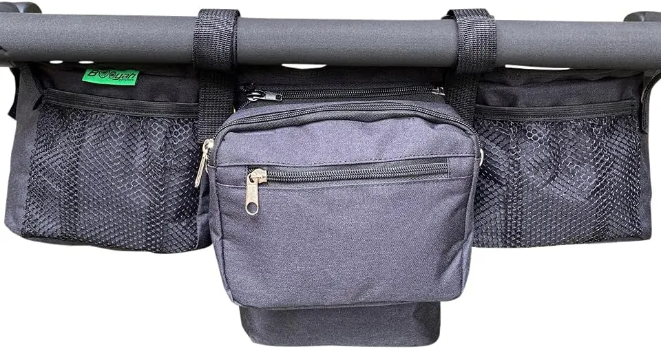 Double Stroller Organizer for Bob Duallie and Baby Jogger City Mini GT With Purse and Insulated Pocket.
