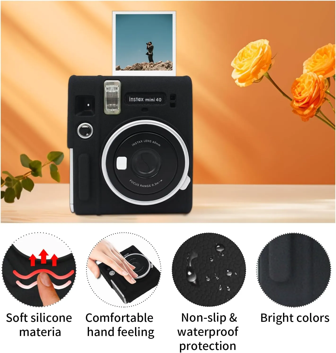 Easy Hood Protective Case for Fujifilm Instax Mini 40 Instant Camera, Soft Silicone Camera Case Cover Bag Lightweight Full Protector for Fujifilm Mini 40  Black