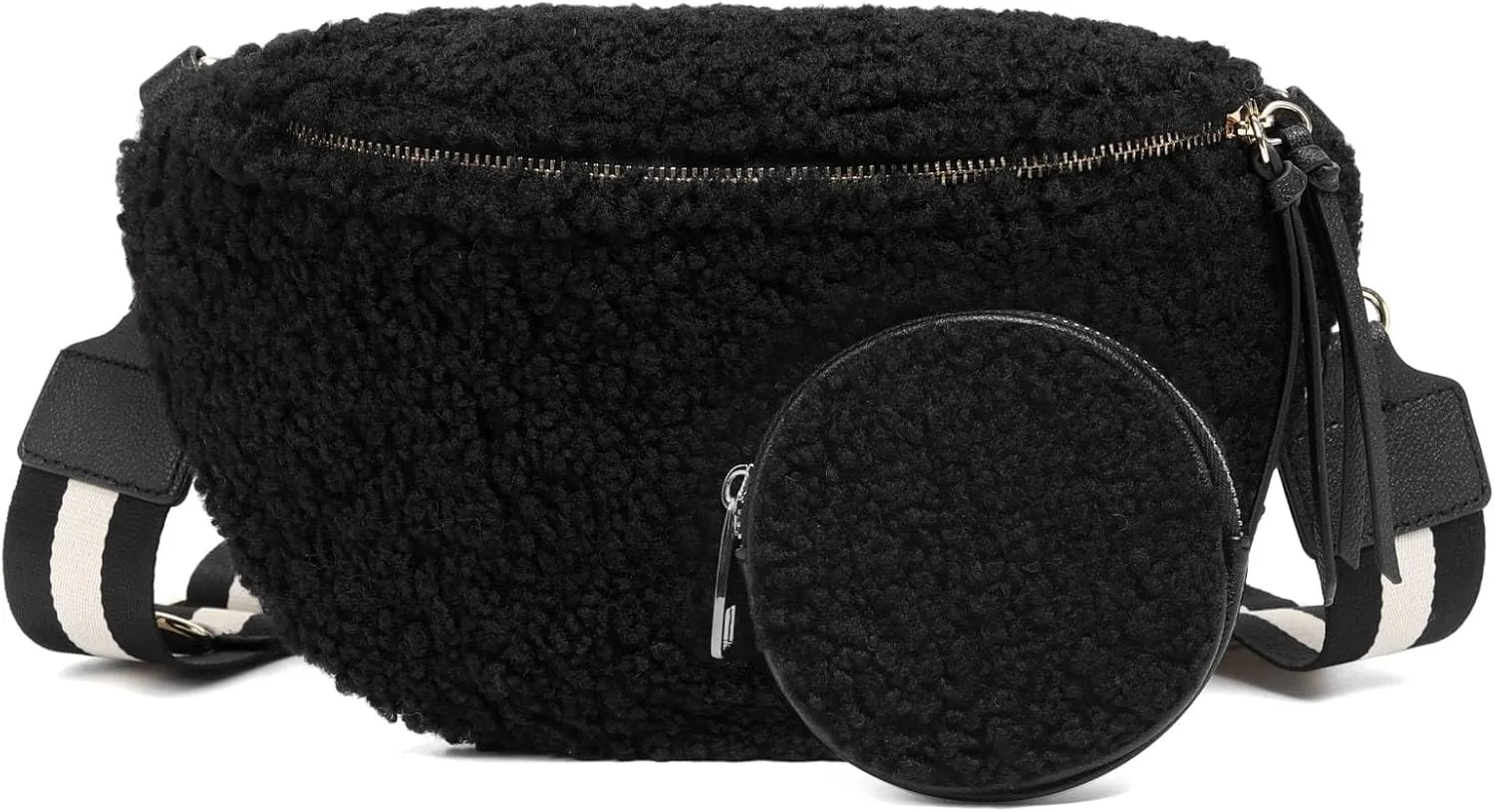 ER.Roulour Small Crossbody Sling Bag for Women Winter Plush Waist Bag Fleece Belt Bag Fanny Pack Purse with Adjustable Wide Strap (BLACK)
