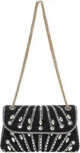 Evening Bags Clutch Purses for Women Formal, Beaded Purses Crystal Rhinestone Crossbody Handbag with Chain Shoulder Bag Sparkly for Wedding Guest Party Black