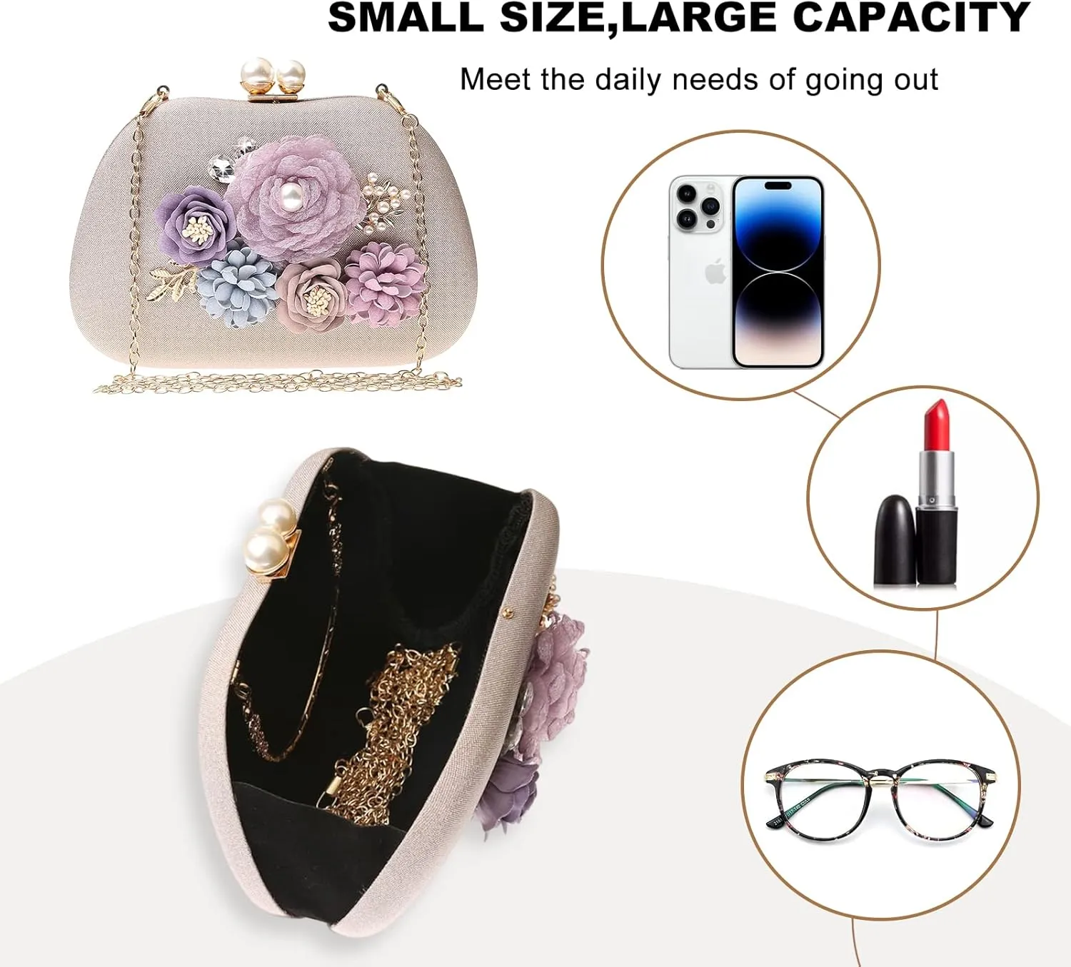 Evening HandBags for Women Flower Wedding Clutch Purse Satin Floral Ladies Party Crossbody Bag
