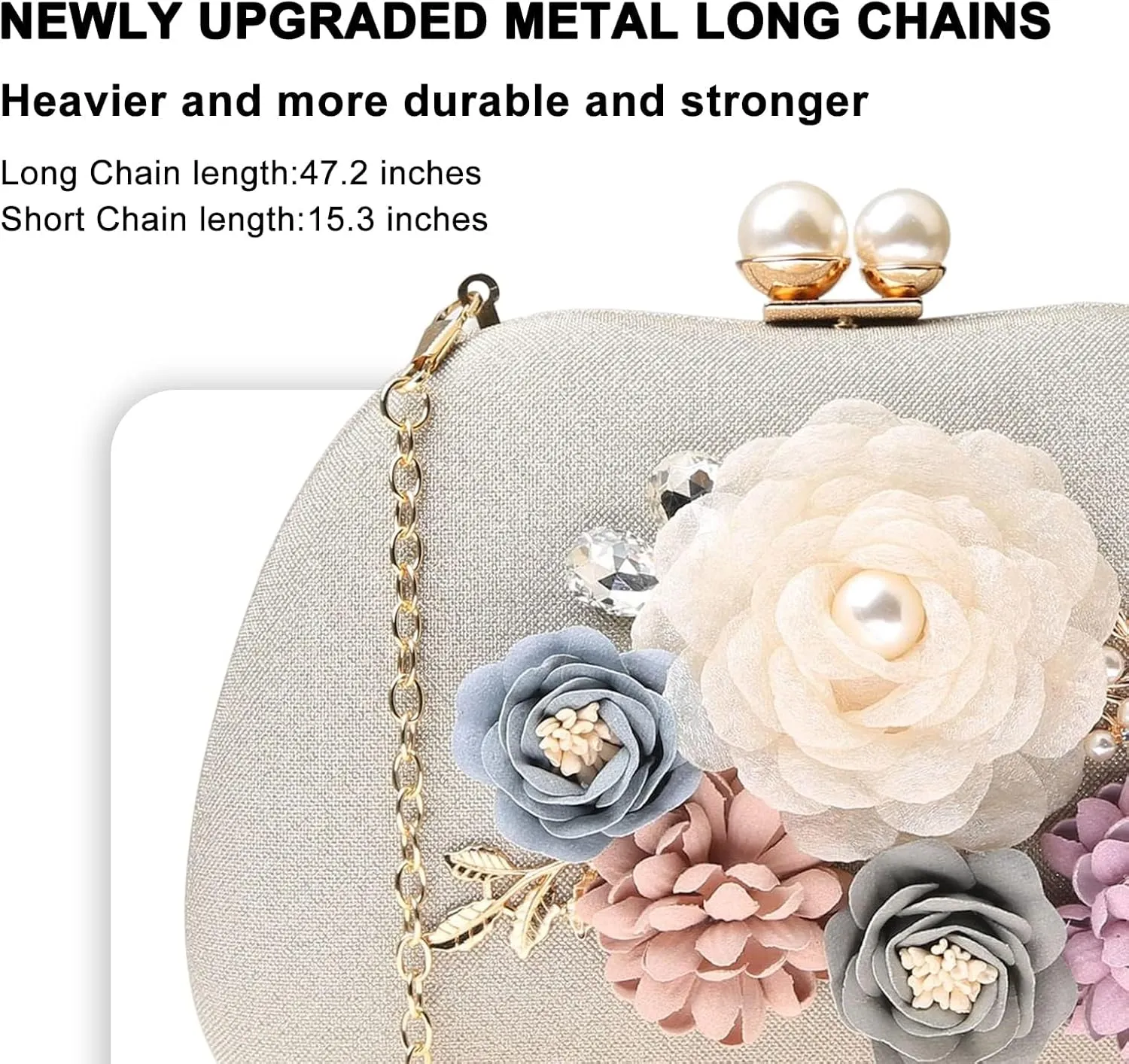 Evening HandBags for Women Flower Wedding Clutch Purse Satin Floral Ladies Party Crossbody Bag