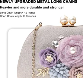 Evening HandBags for Women Flower Wedding Clutch Purse Satin Floral Ladies Party Crossbody Bag