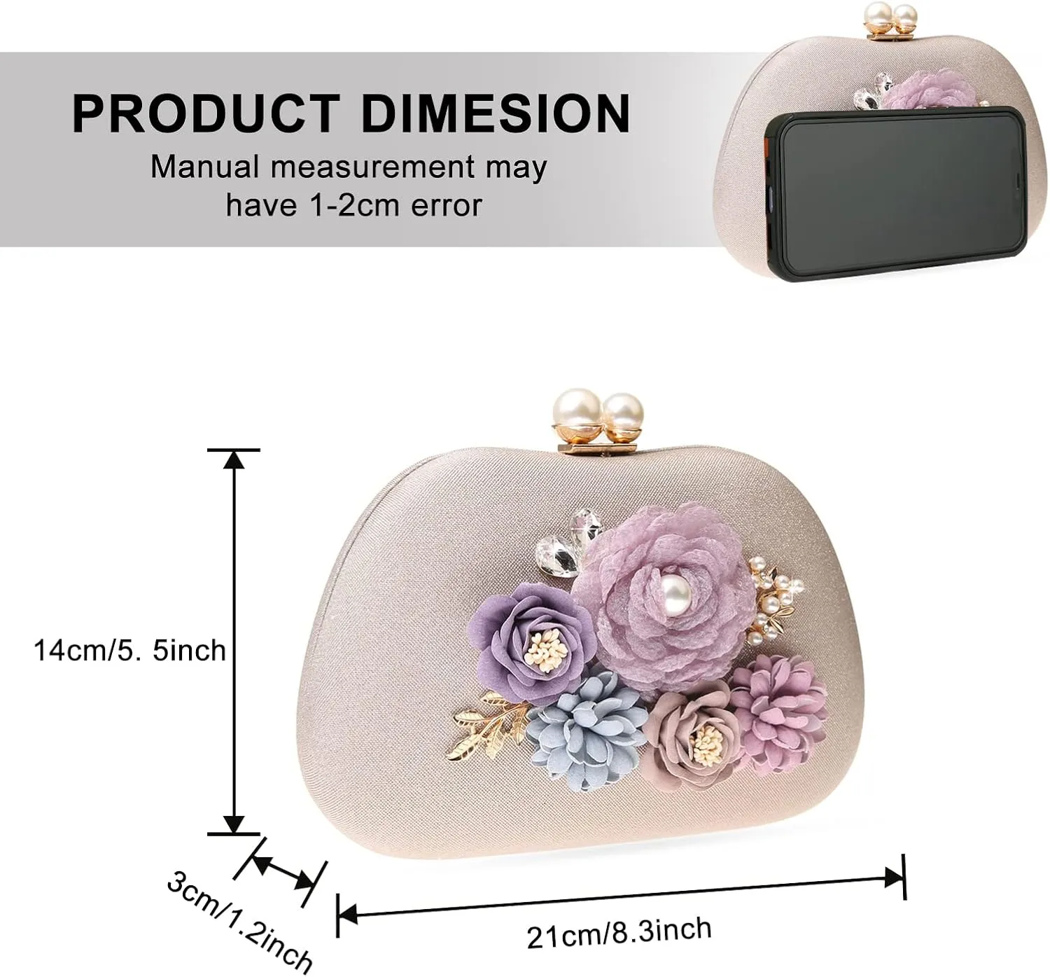 Evening HandBags for Women Flower Wedding Clutch Purse Satin Floral Ladies Party Crossbody Bag