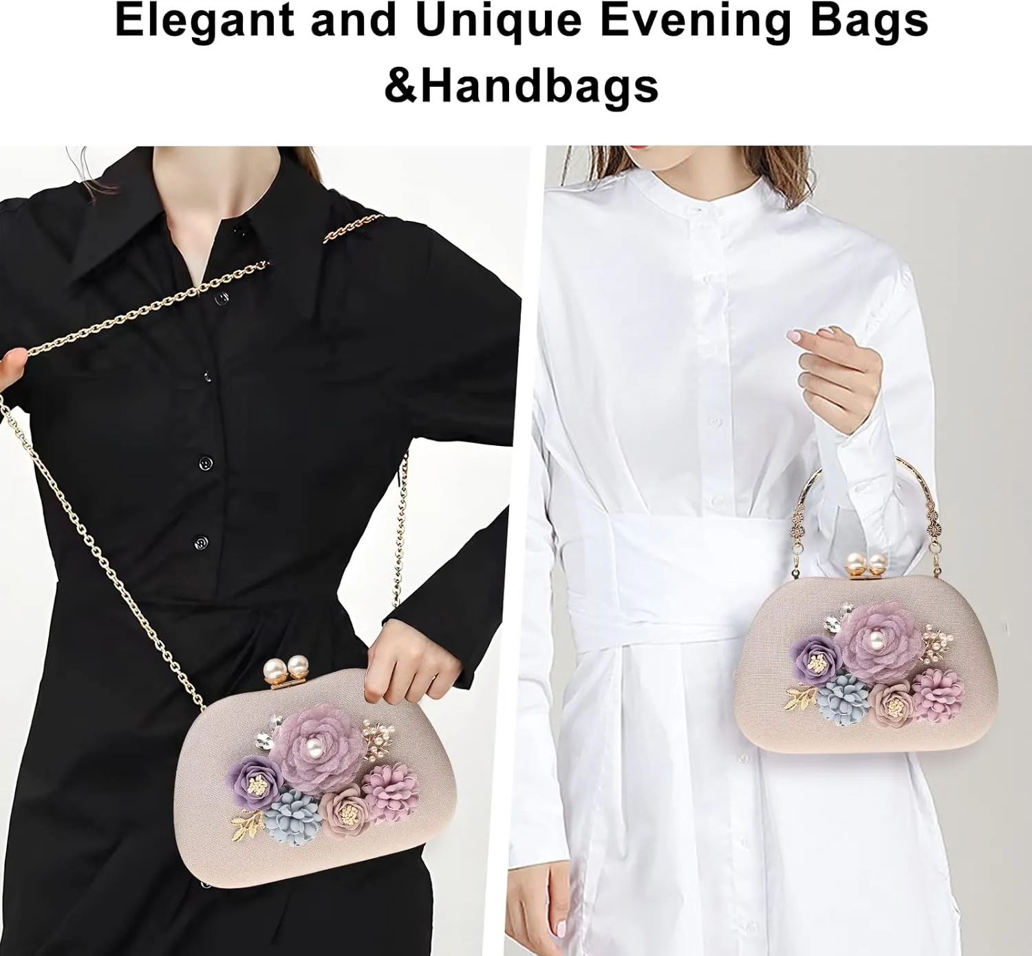 Evening HandBags for Women Flower Wedding Clutch Purse Satin Floral Ladies Party Crossbody Bag